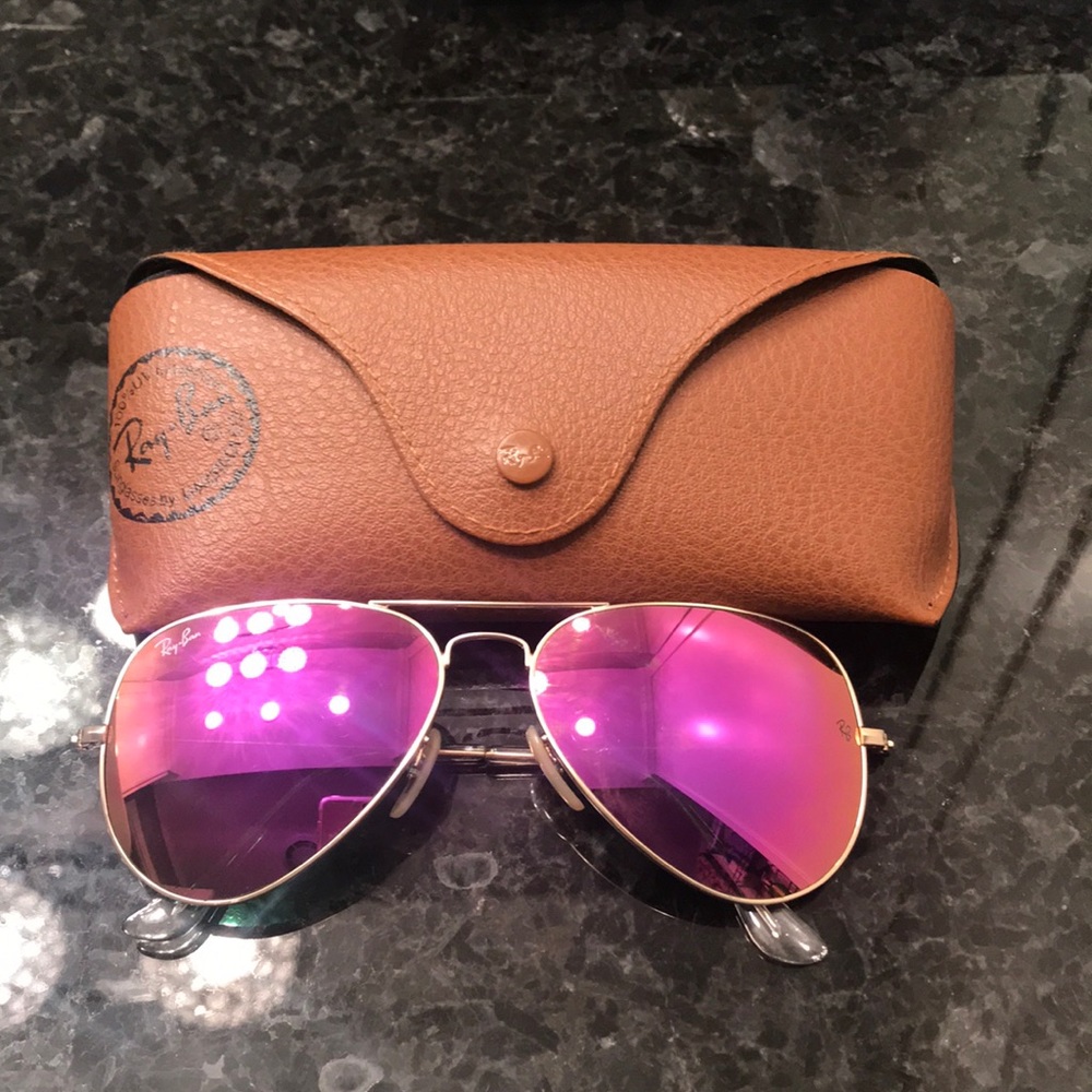 Pink Lens Ray-Ban Aviator Sunglasses with Case